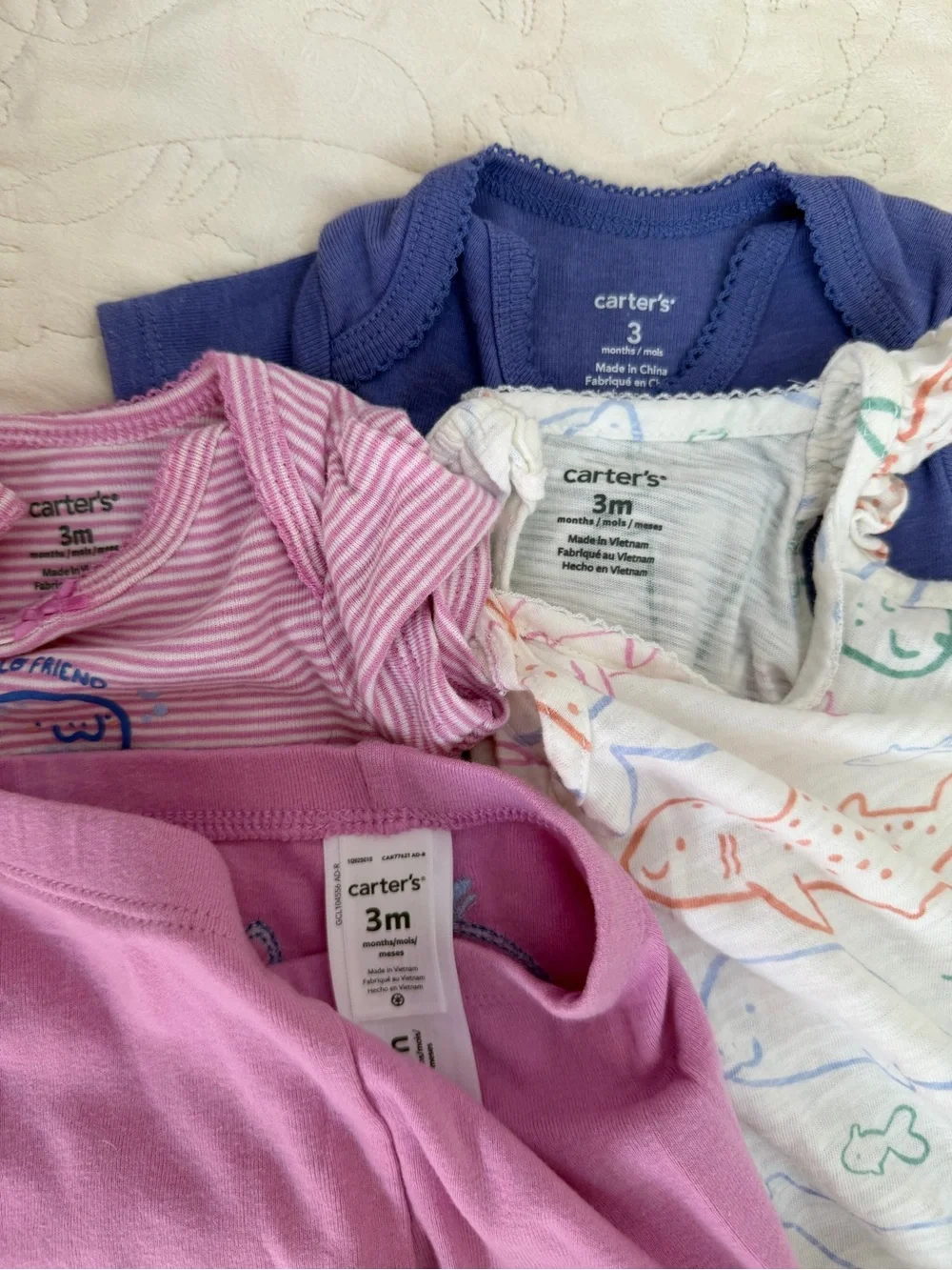 3/$15 | 4-Piece Outfit Set 3M Romper 2 Bodysuits Pant Narwal Nautical Purple